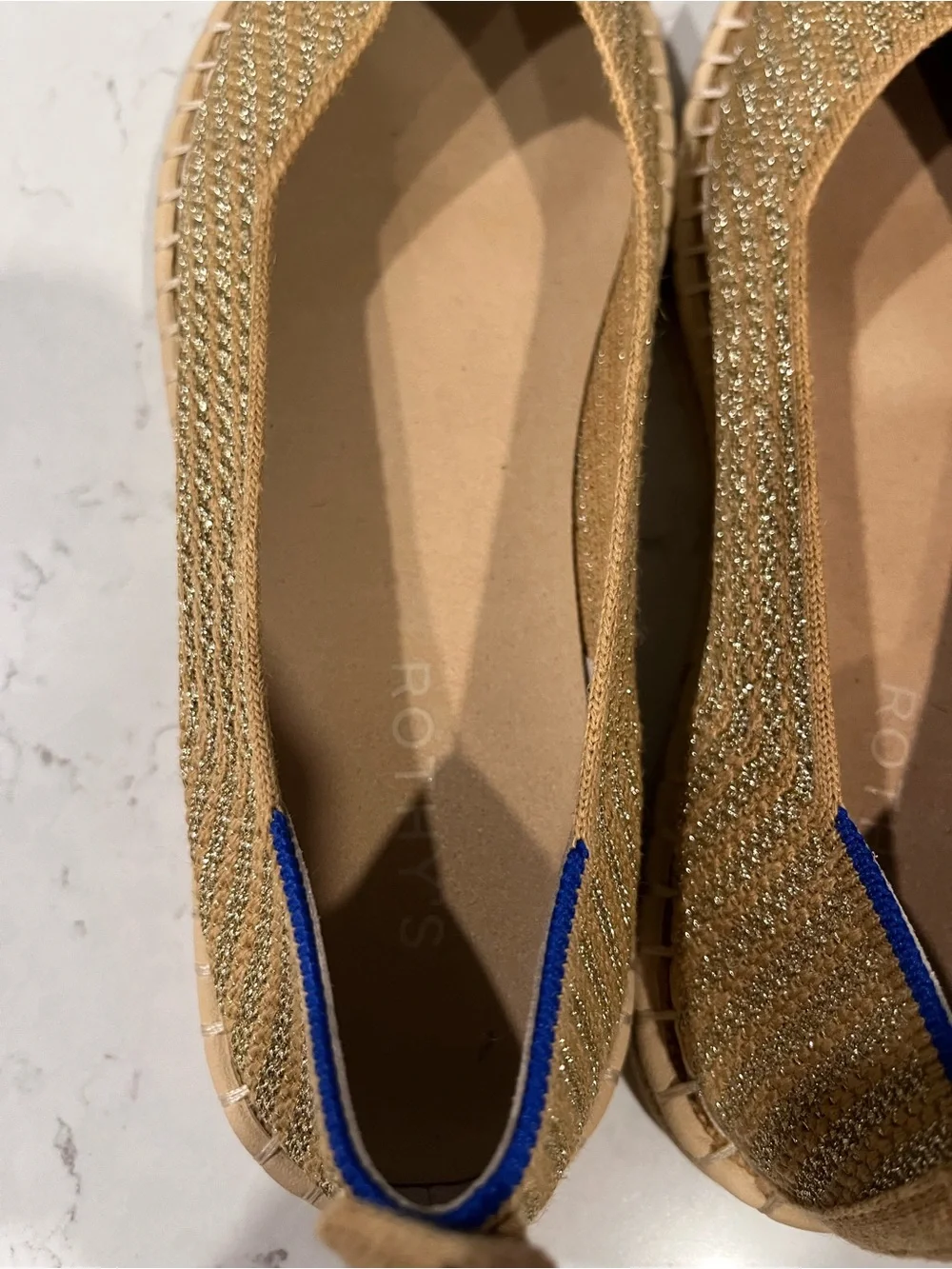 Rothy’s NWOB The Espadrille Gold Stripe Women’s Shoes Slip On Flats Size 9